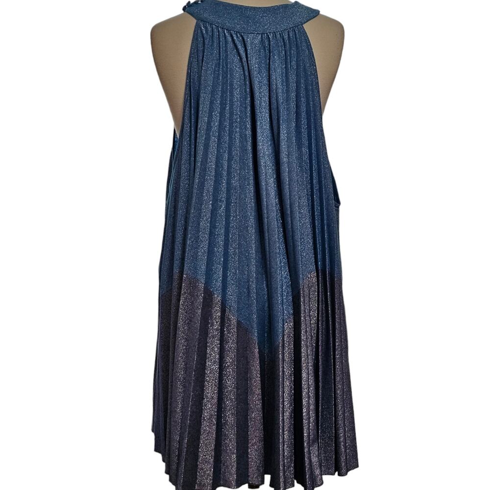 Free People Women's Blue/Purple Colorblock Pleated Metallic Dress  XS Mini